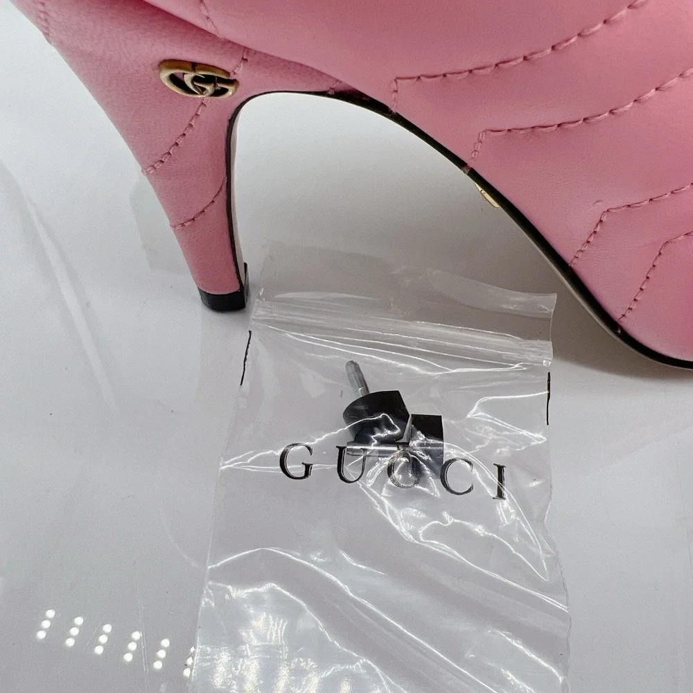 Gucci Chevron Matelasse mini Double G Logo Heel Pumps Pink Leather EU 37.5 - NEW - Picture 13 of 15